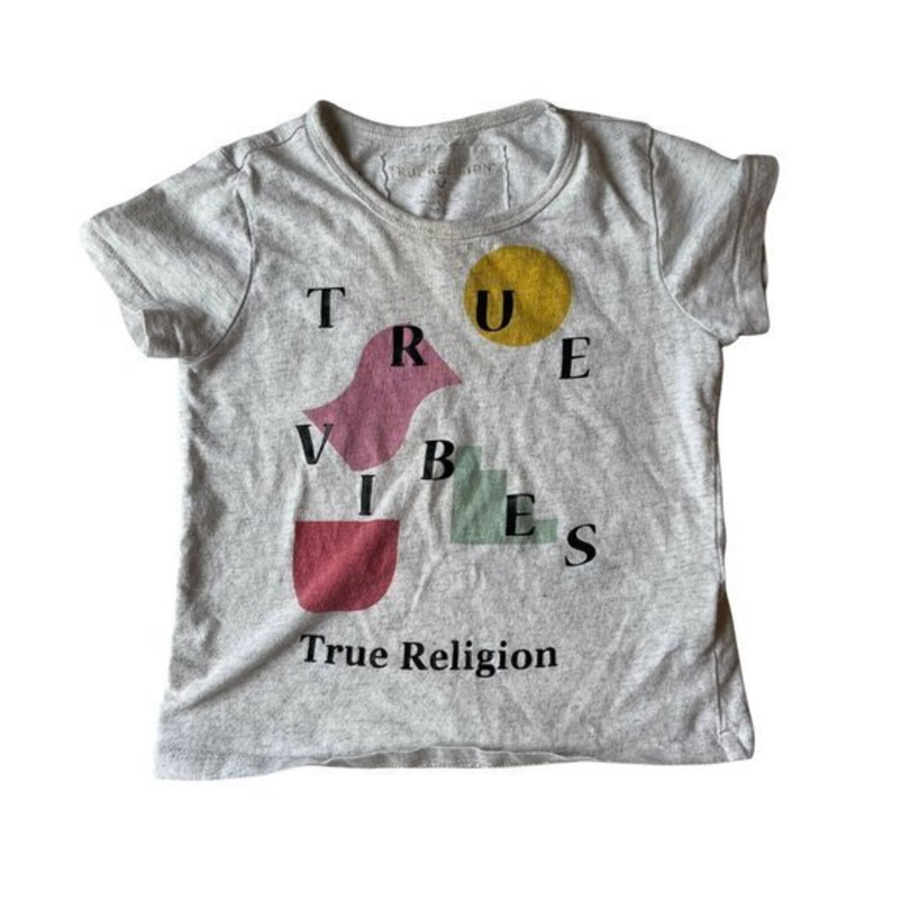 🐞True Religion Girls White Short Sleeve T-Shirt 3T Logo